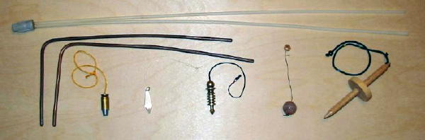 various dowsing tools, v-rod, l-rods and several types of pendulums